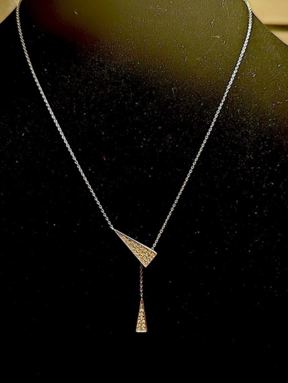 Touchstone crystal Delicate Two-Tone Triangle Drop Necklace - Gold and Silver